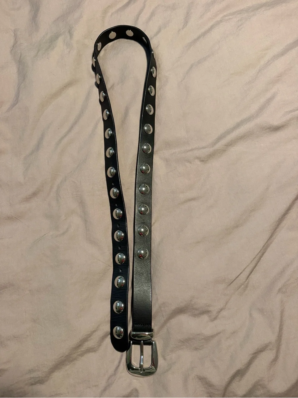 Madewell Black Leather Studded Hole Belt with Silver details, sz Large